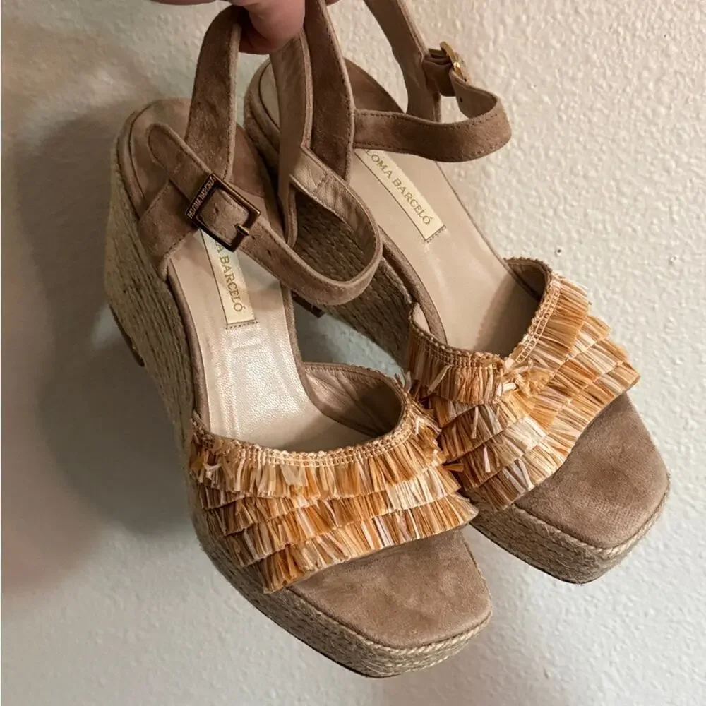 Paloma Barcelo Raffia Espadrille Wedges 39